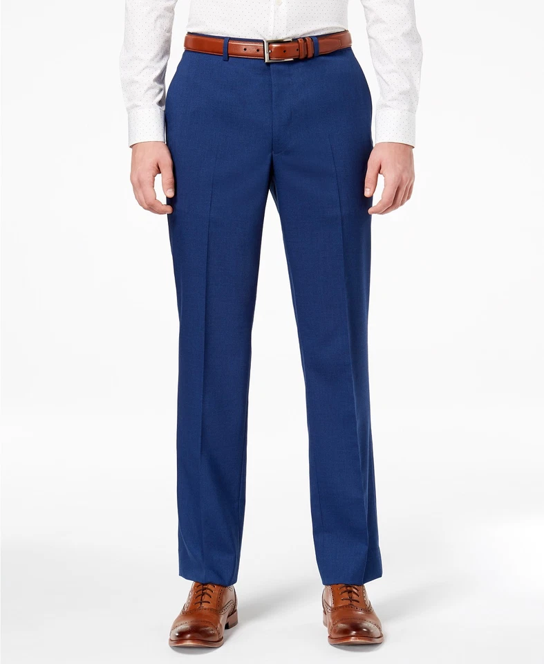 Kenneth Cole Men Blue Flat Front Slim Fit Dress Suit Pants 31 W 32 L