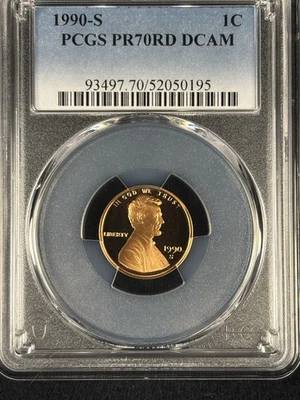 1990-S Lincoln Cent 1C PCGS PR70RD DCAM Proof Deep Cameo – Perfect Red Coin - Image 1 of 3