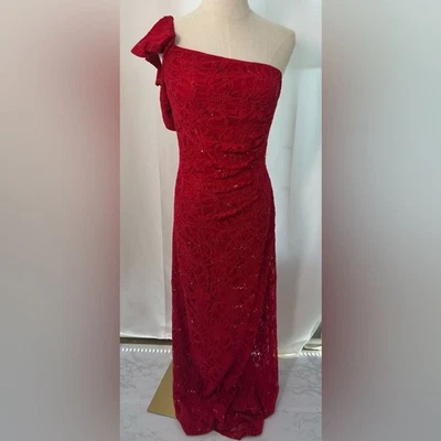 Maxi Vestido HAILEY ADRIANNA PAPELL Un Hombro Encaje Lentejuelas TALLA 10 Foto 1 de 4