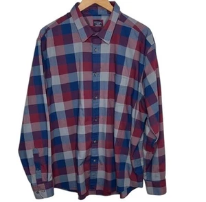 UnTuckit Blue Red Plaid Relaxed Fit Button Up Shirt Men Size XXL - Picture 1 of 6