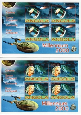 Angola 2001 CINE MARILYN MONROE-ESPACIO-CONCORDE-CONQUISTA POLAR 4 hojas IMPERF. Foto 1 de 2