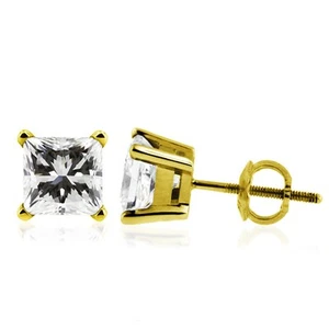 1 CTW F SI2 Princess Cut Earth Mined Certified Diamonds 14k Gold Stud Earrings - Picture 1 of 5