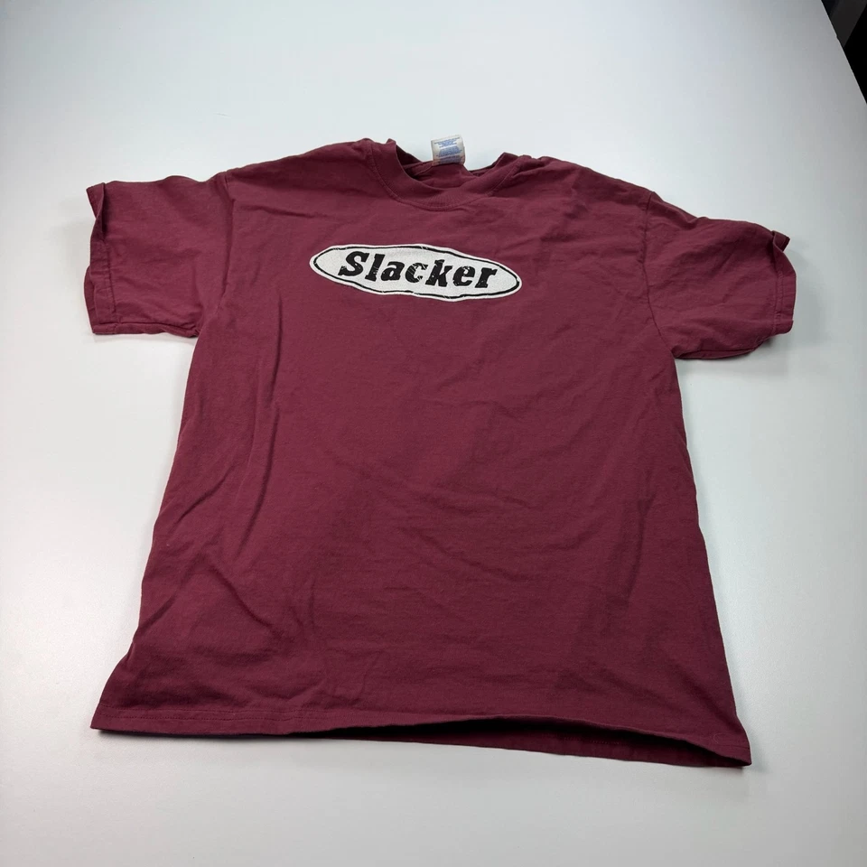 Vintage Slacker Shirt Mens Large Maroon Crew Neck Cotton Knit Casual - Image 1 of 4