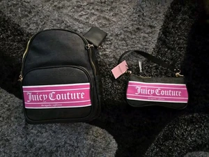 Juicy Couture 3 Piece Set Back Pack Hand Bag Change Purse Tote Black Pink - Picture 1 of 16