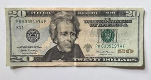 Fancy Serial Number - Birthday Note 2017 $20 63391974 March 9, 1974 Flipper 6339 - Picture 1 of 2