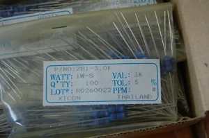 (1,000 PCS) 3.0K Ohm Metal Oxide Resistors 3.0Kohms 5% XICON 281-3.0K - Picture 1 of 3