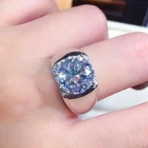 6Ct Lab Created Men's Wedding Ring Moissanite Solitaire Band 14K Gold Over 925 - Picture 1 of 3