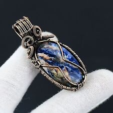 Sodalite Gemstone Handmade Jewelry Copper Wire Wrapped Gift Pendant a671