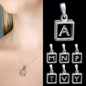 9ct White Gold Resin & Floating Diamond Initial Pendants (0.15ct) Optional Chain - Picture 1 of 39