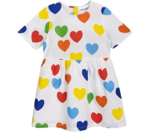 Mini Rodini Rainbow Love Organic Kids Dress Heart Print Size 5-7 Girls - Picture 1 of 6