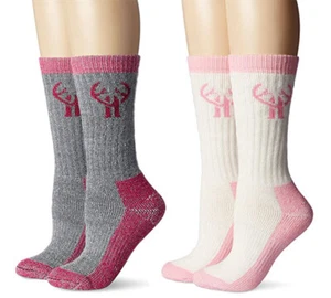 Huntworth Womens Merino Wool Cushion Wicking Outdoor Sport Crew Boot Socks 2PK - Picture 1 of 8