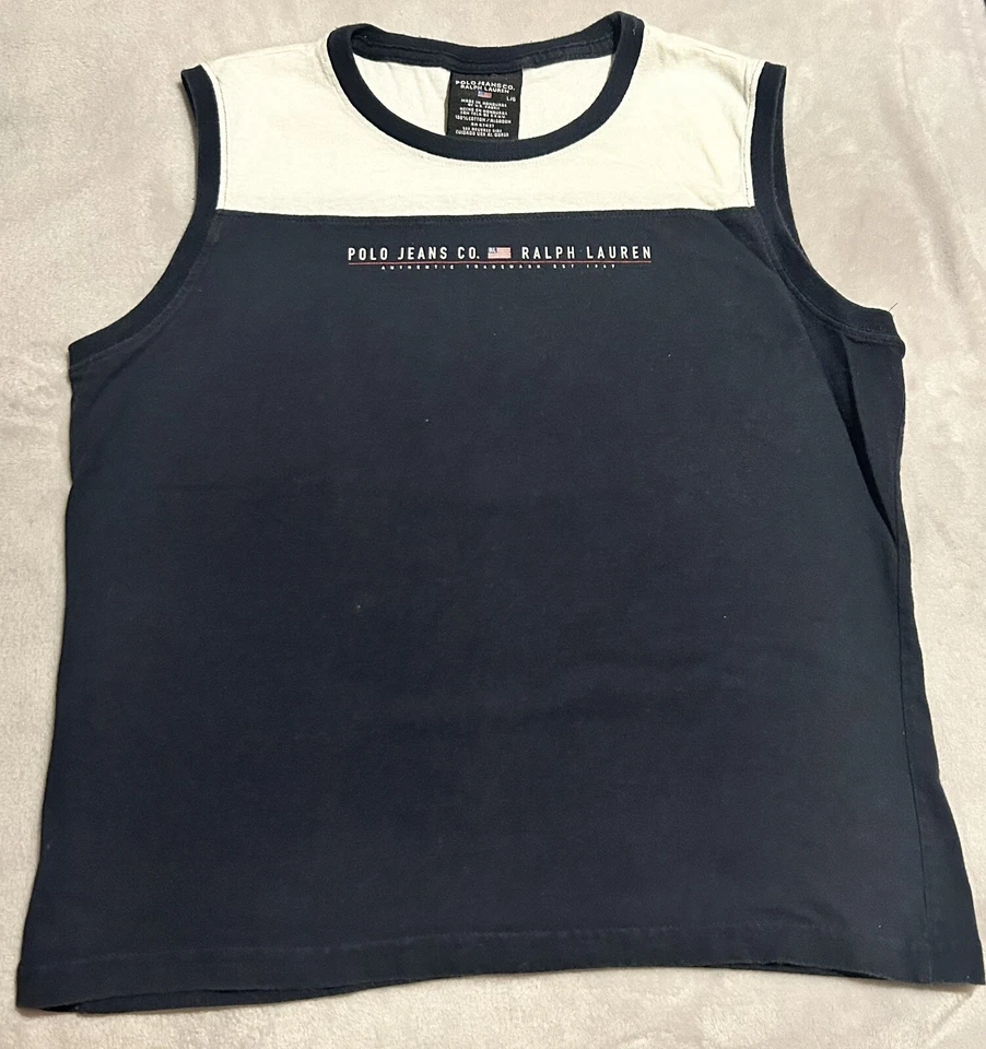 Polo Ralph Lauren Boys Large Navy And White Sleeveless Crew Neck T-Shirt - Image 1 of 4