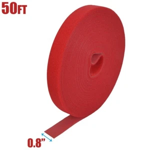 50FT Roll Reusable Hook Loop Self Attaching Cable Tie Fastening Tape Red - Picture 1 of 5