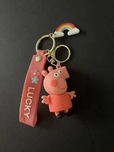 Peppa Pig Keychain - 3D Character Keychain with Carrying Strap & Rainbow Charm - Picture 1 of 2