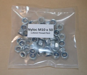 M10 Nyloc / Nylock Steel Hex Nuts, 1.25mm Thread Pitch - Bargain Pack of 50 - Picture 1 of 1