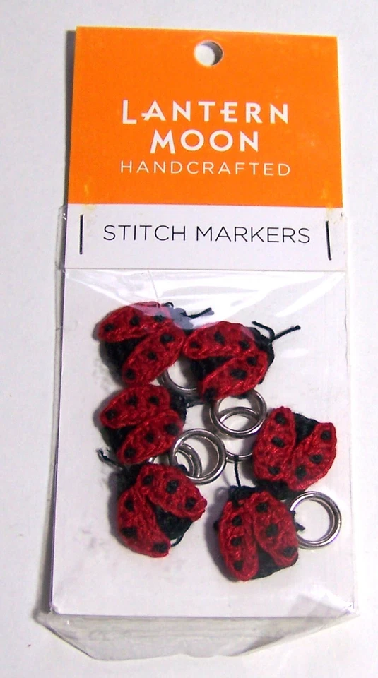 Lote de 6 MARCADORES DE PUNTADA LINTERNA LUNA ROJA Y NEGRA LADYBUG TEJIDOS A MANO Foto 1 de 1