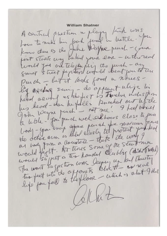 William Shatner on Fighting as Captain Kirk Handwritten Cover