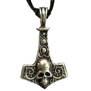 Thors Hammer Pewter Bronze Pendant Viking Odin Mjolnir Thor Goth Biker Necklace - Picture 1 of 2