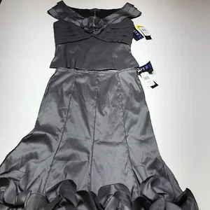 KM Collections 2-Piece Set Womens 6/8 Shimmery Gray Formal Ruffled Top & Skirt - Picture 1 of 24