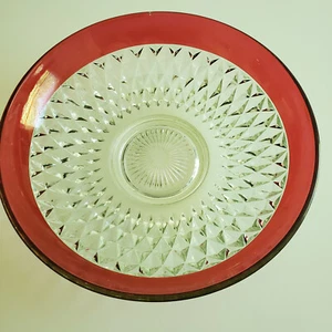 VTG INDIANA GLASS large Diamond Point Ruby Salad Bowl.FREE SHIPPING - Picture 1 of 3