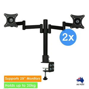 2x Dual Hand Desk Monitor Stand Mount Bracket LED 2 Arms Holds Two LCD Screen TV - Picture 1 of 5