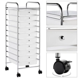 White 10 Drawer Rolling Storage Cart Organizer w/ Lockable Wheels File Cabinets - Picture 1 of 11