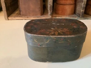 19th. C. Antique Oval Bentwood Tina Box With Original Paint Decoration - Germany - Picture 1 of 10
