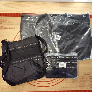 NWT Nautica Black Tote Book Bag & Crossbody Handbag & Makeup Bag Water Repellent - Picture 1 of 17