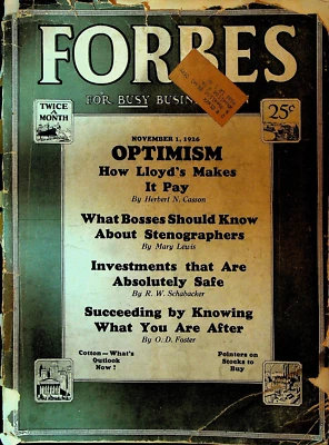 Forbes Magazine November 1 1926 Stenographers William Green Lloyds of London - Image 1 of 2