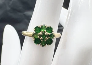 VINTAGE MASSIVER RING 9 KT GOLD SMARAGD GRÜN CLUSTER BLUME GRÖSSE M - Bild 1 von 7