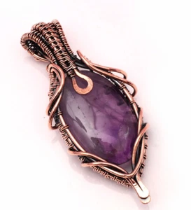 Amethyst Pendant Gemstone Copper Wire Wrapped Handmade Jewelry Pendant 2.15" - Picture 1 of 9