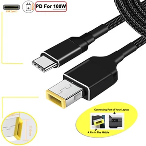 USB-C Type-C to Slim Square Tip 100W PD Adapter Power Cable For Lenovo Laptop AU - Bild 1 von 8