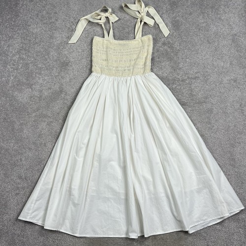 OFF WHITE Abito Anthropologie Kourt Drew Smocked Midi da donna taglia media bianco crema