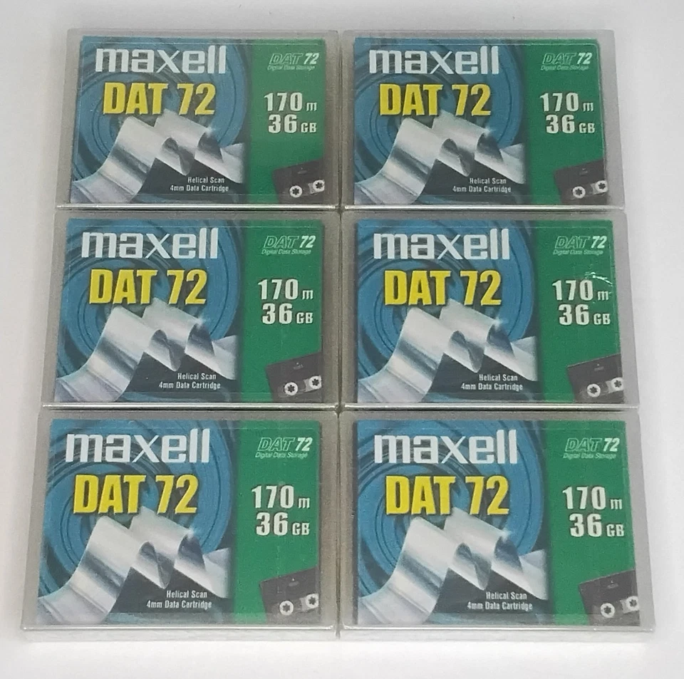 6 Stück DDS-5-Datensicherungskassetten Maxell DAT 72, 170 m, 72/36 GB, unbenutzt - Bild 1 von 4