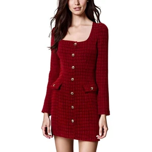 City Studio Womens Red Herringbone Tweed Mini Dress Juniors 9/10 BHFO 0878 - Picture 1 of 1