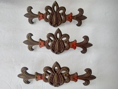 Vintage Cast Iron CURTAIN Drapery ROD Center Clip Ornaments 3 Ornate Rod Spacers - Image 1 of 4