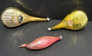 Vintage mundgeblasenes Glas w. deutsch? Mandoline Vogel Weihnachtsschmuck 3 Stück Figurenbaum - Bild 1 von 14