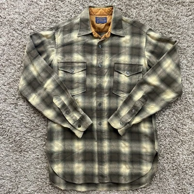 Camisa vintage Pendleton sombra a cuadros verde marrón lana abotonada para hombre talla mediana Foto 1 de 4