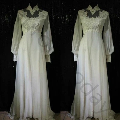 Muslim Wedding Dresses High Neck Long Sleeve Illusion Full Length Bridal Gown - Image 1 of 4