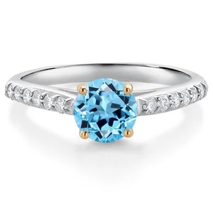 10K White Gold Swiss Blue Topaz and White Lab Grown Diamond Engagement Ring For - Picture 1 of 4