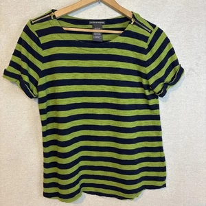 Chelsea & Theodore Womens Shirt Size Large Green Blue Striped Pullover Casual - Picture 1 of 7