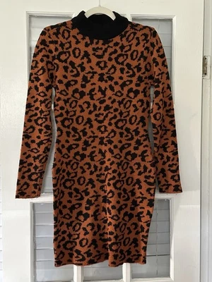 Vestido Suéter Corto Derek Heart Para Mujer M Estampado Guepardo Cuello Alto Tejido Foto 1 de 4