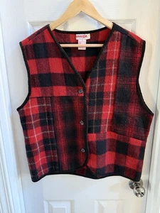 Chaleco de lana reciclada Energie vintage años 90 abuelo M Buffalo a cuadros rojo negro vacaciones - Imagen 1 de 6