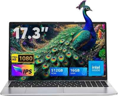 2025 Pc Portatile 17.3 Pollici 16 GB RAM DDR4 512 GB SSD, 4 Nuclei Processore Al - Immagine 1 di 4