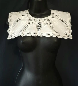 DEADSTOCK Vintage 1930s 40s EMBROIDERED LACE IVORY COTTON LACE Puritan COLLAR - Picture 1 of 6