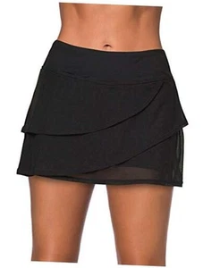 Women's Waistband Layered Swimdress Ruffle Swim Skirt Large Regular Black - Picture 1 of 7