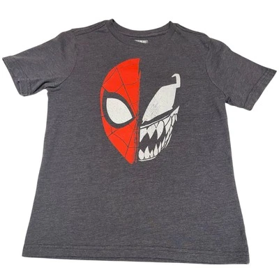 Marvel Boys Spiderman & Venom Split Face Black T-Shirt School Play Sz M (8) EUC - Image 1 of 4
