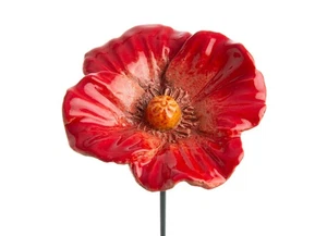 2x Blüte Keramik rot Gartenstecker Insektentränke Ø10cm H48cm Blütenstecker Deko - Bild 1 von 1