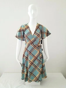 Forever 21 Dress Womens XS Wrap Waist Fit & Flare Turquois Brown Stripped Woven - Picture 1 of 10