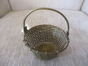 Brass Basket Small Woven Metal Basket Movable Handle Vintage 3.5” top opening - Picture 1 of 9